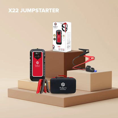 Toby's X22 jump starter package and carrying case