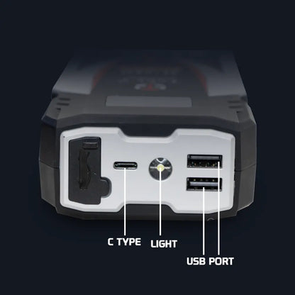 Toby's X6 jump starter USB Type-C ports and LED light